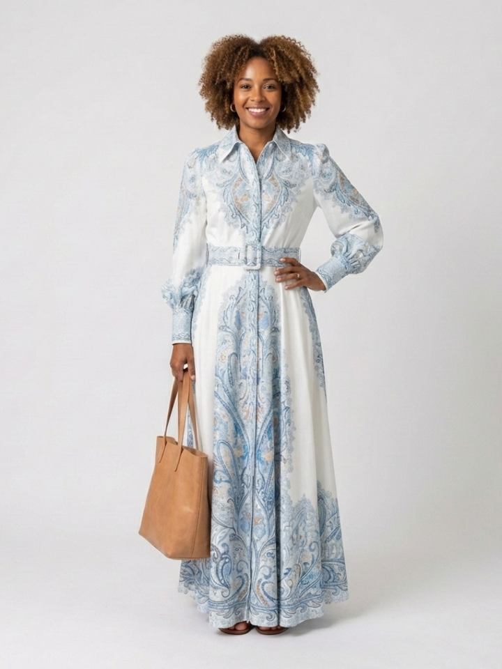 Sierra - High Neck Printed Long Sleeve Maxi Dress - Eliza-Warszawa