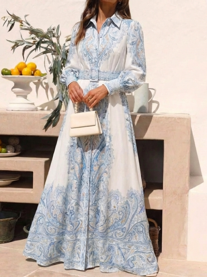 Sierra - High Neck Printed Long Sleeve Maxi Dress - Eliza-Warszawa