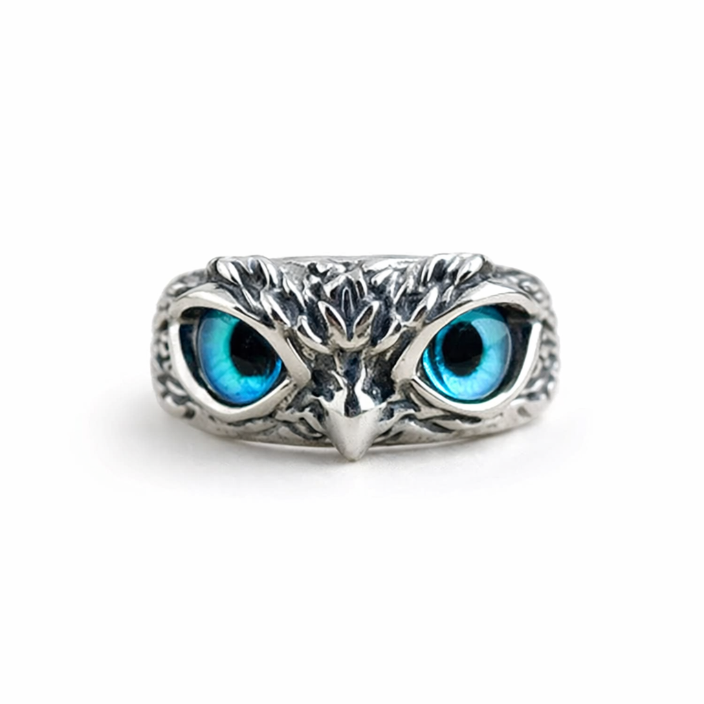 Silver Adjustable Ring with Opal and Lucky Owl Design"