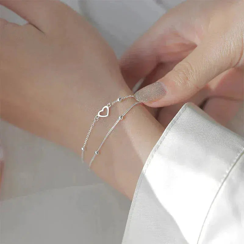 Silver Heart Bracelet with Customizable Fit