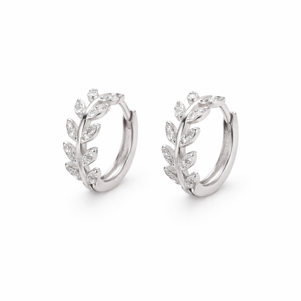 Silver Leaf Hoop Earrings