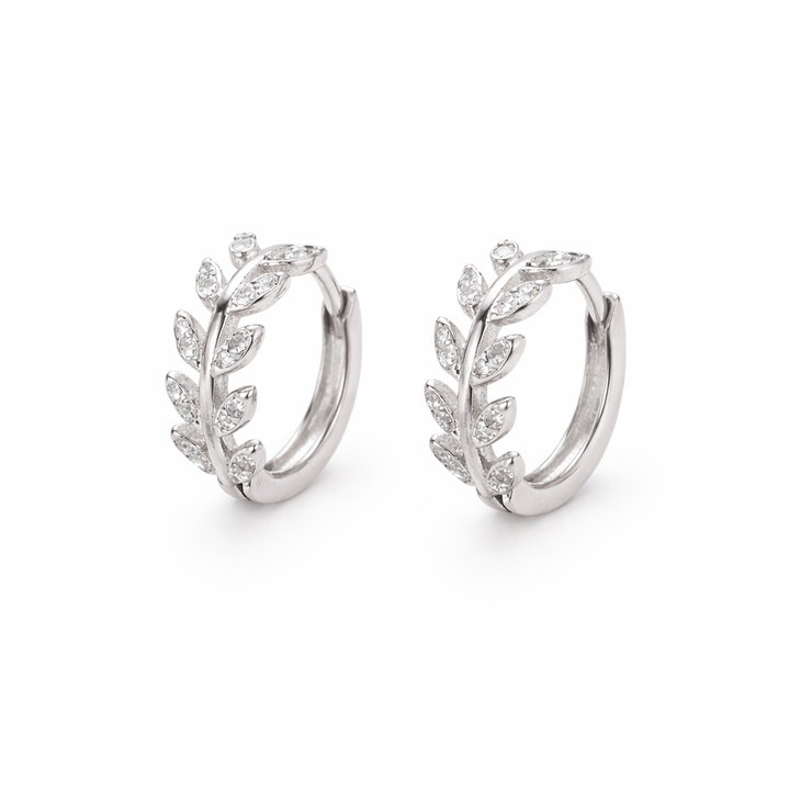 Silver Leaf Hoop Earrings