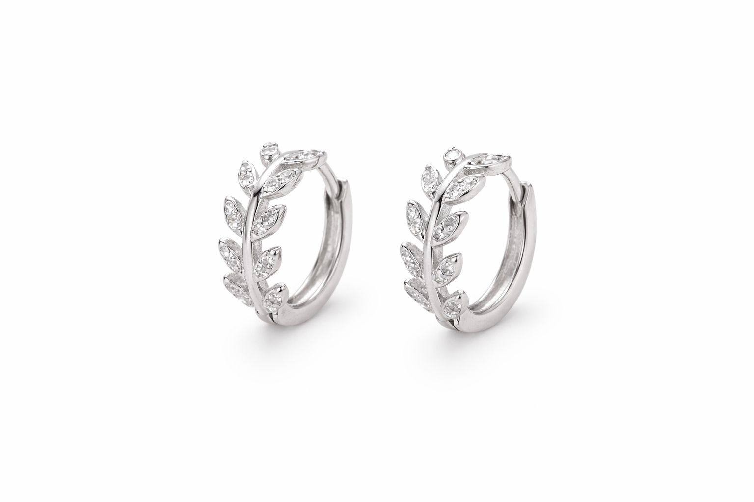 Silver Leaf Hoop Earrings