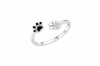 Silver Paw Ring Adjustable with Zirconia & Enamel