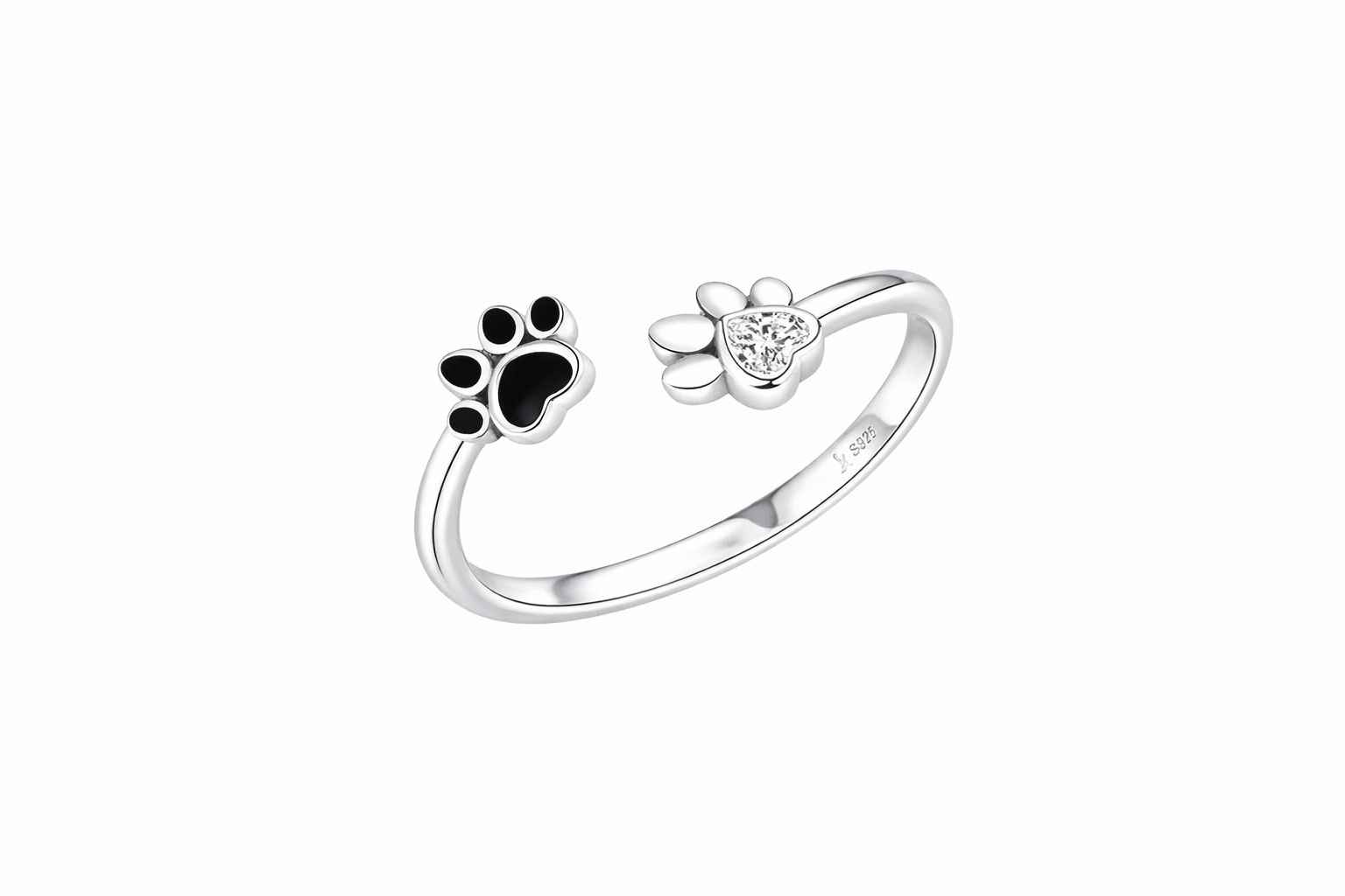 Silver Paw Ring Adjustable with Zirconia & Enamel