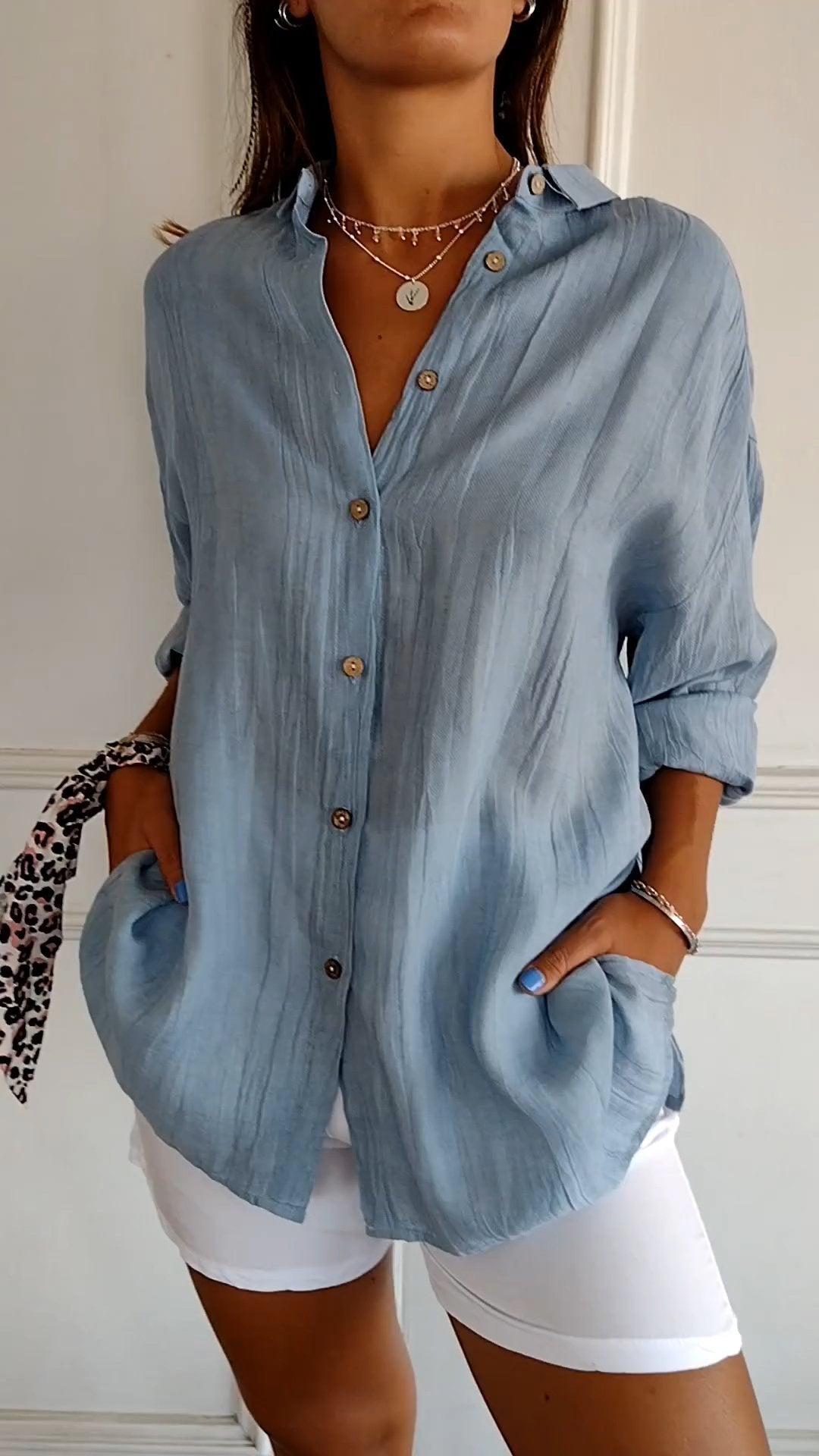 Single-breasted Pleated Lapel Shirt - Eliza-Warszawa