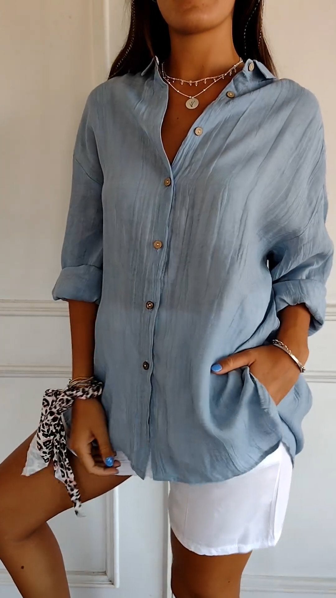 Single-breasted Pleated Lapel Shirt - Eliza-Warszawa
