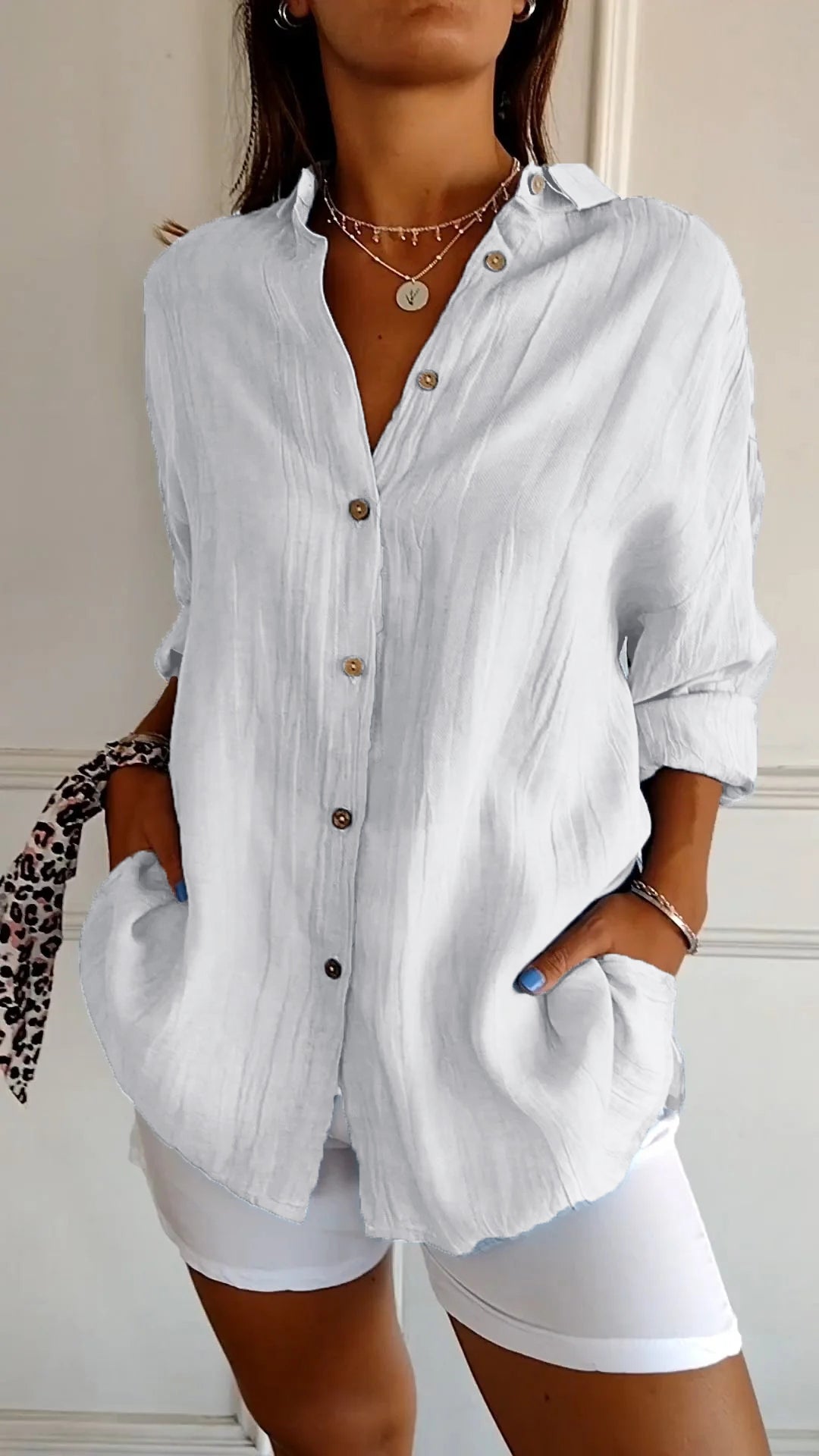 Single-breasted Pleated Lapel Shirt - Eliza-Warszawa
