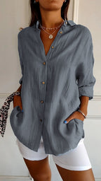 Single-breasted Pleated Lapel Shirt - Eliza-Warszawa