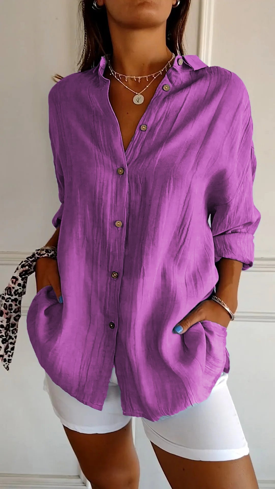 Single-breasted Pleated Lapel Shirt - Eliza-Warszawa