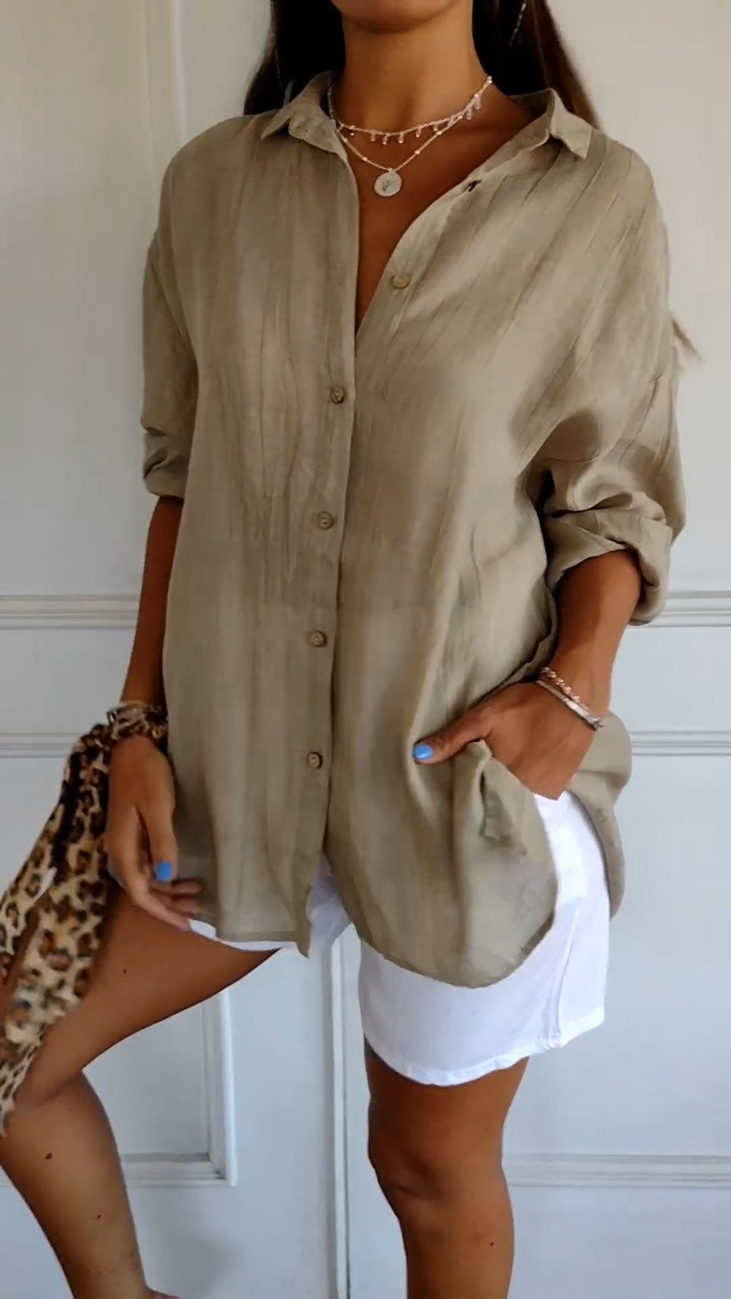 Single-breasted Pleated Lapel Shirt - Eliza-Warszawa