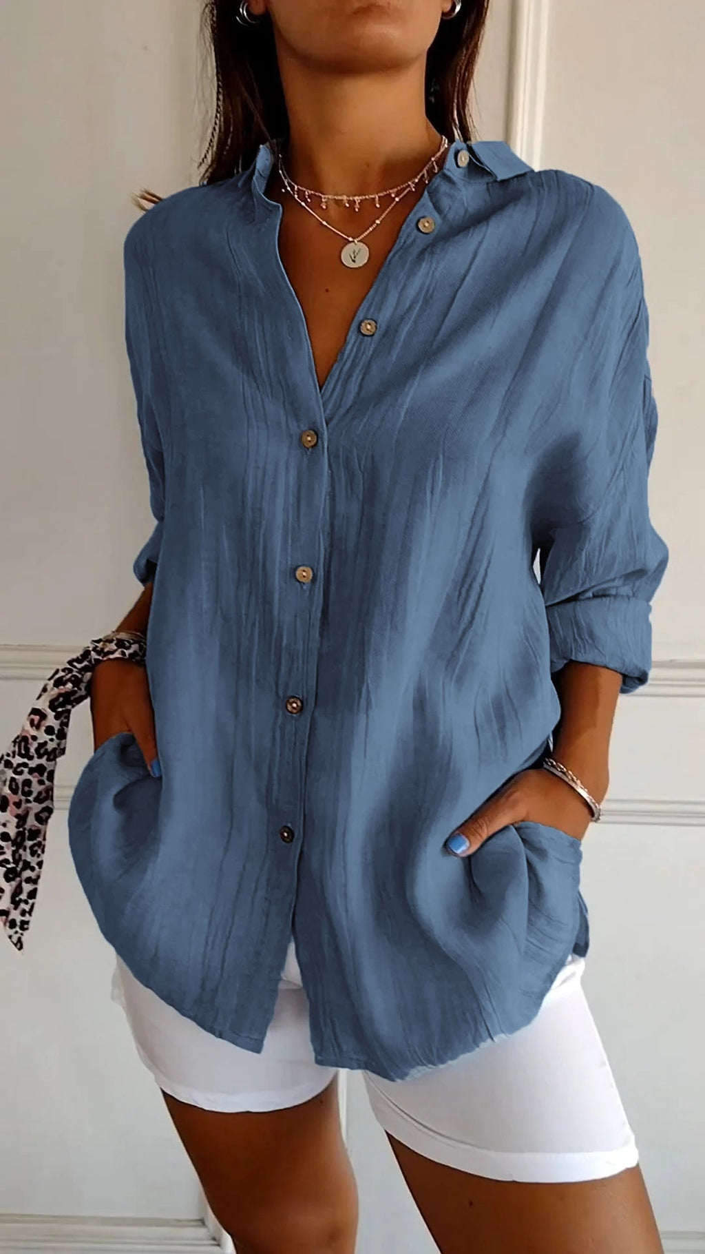 Single-breasted Pleated Lapel Shirt - Eliza-Warszawa