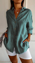 Single-breasted Pleated Lapel Shirt - Eliza-Warszawa
