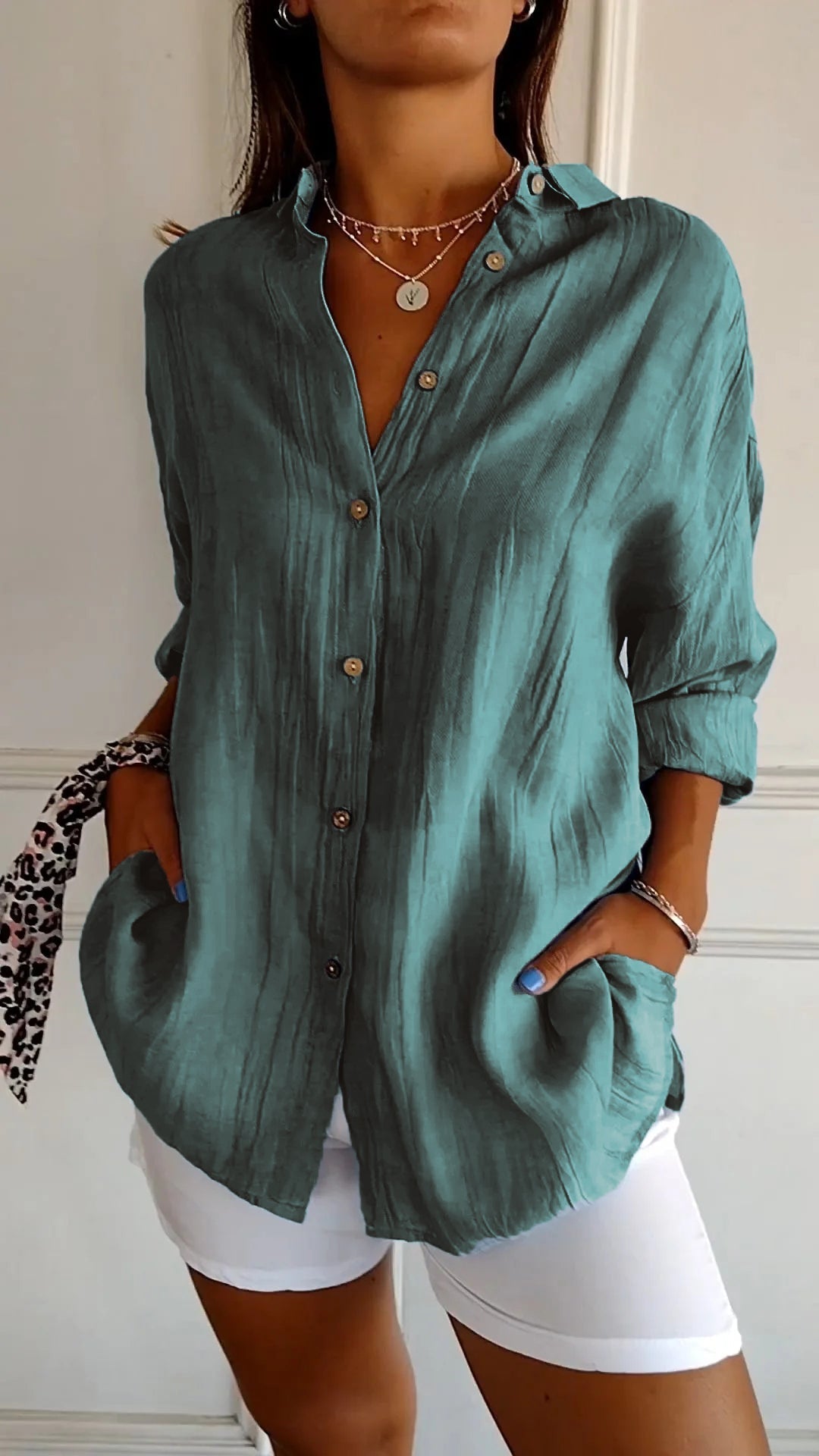 Single-breasted Pleated Lapel Shirt - Eliza-Warszawa