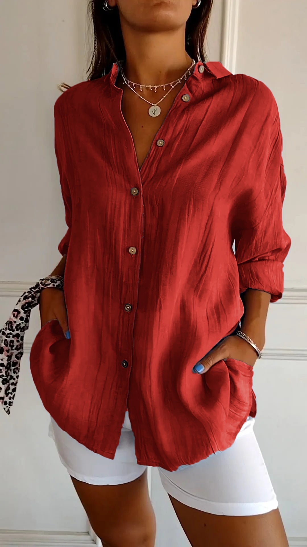 Single-breasted Pleated Lapel Shirt - Eliza-Warszawa