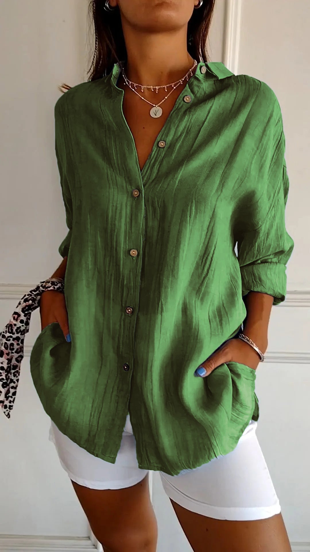 Single-breasted Pleated Lapel Shirt - Eliza-Warszawa