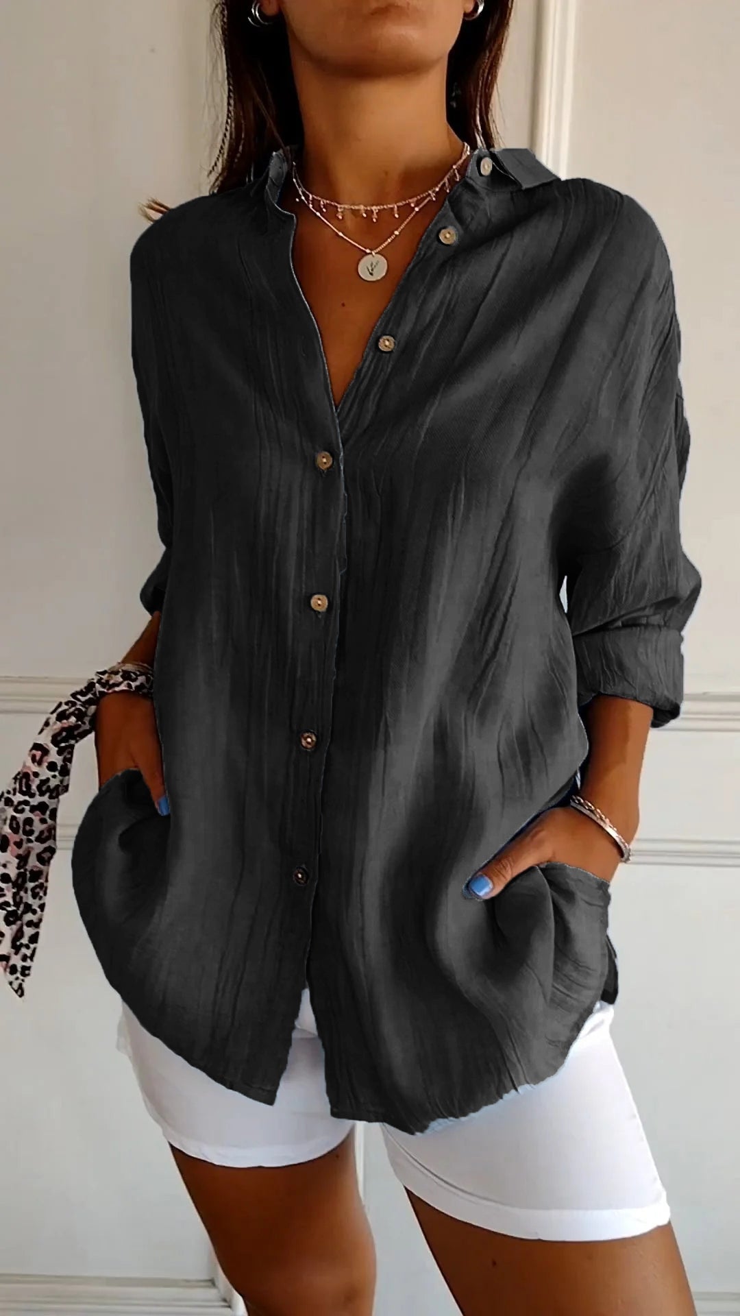 Single-breasted Pleated Lapel Shirt - Eliza-Warszawa