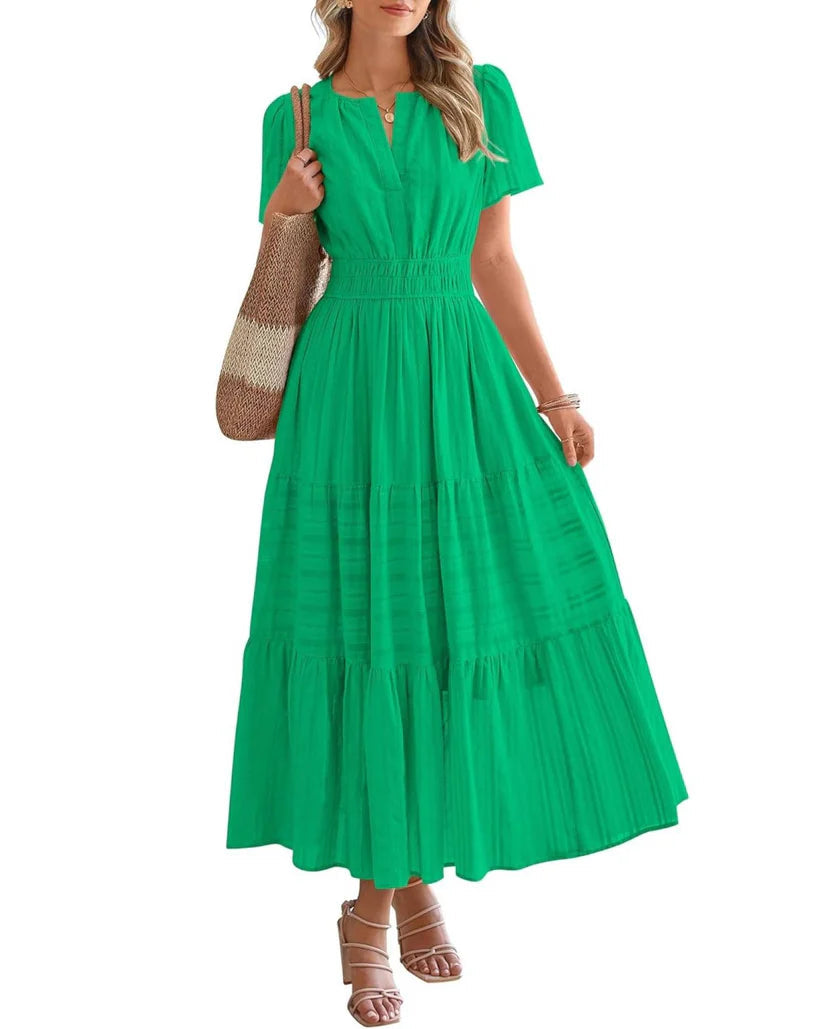 Elara™ | Boho A-Line Maxi Dress with V-Neck & Flowing Fit - Eliza-Warszawa