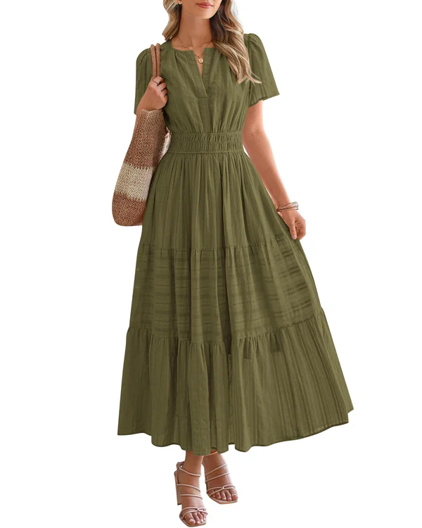 Elara™ | Boho A-Line Maxi Dress with V-Neck & Flowing Fit - Eliza-Warszawa