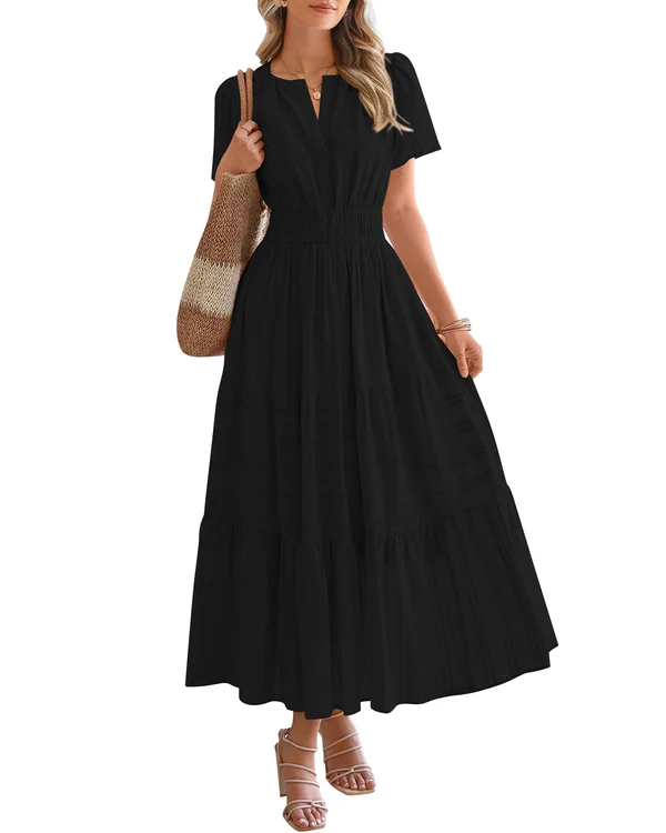 Elara™ | Boho A-Line Maxi Dress with V-Neck & Flowing Fit - Eliza-Warszawa