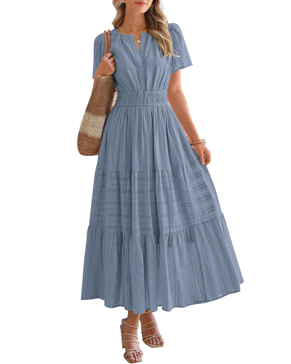Elara™ | Boho A-Line Maxi Dress with V-Neck & Flowing Fit - Eliza-Warszawa
