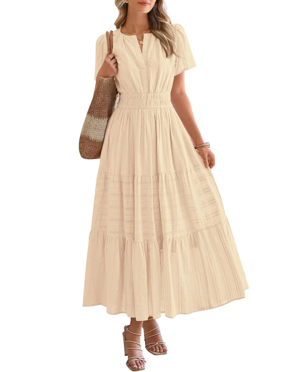 Elara™ | Boho A-Line Maxi Dress with V-Neck & Flowing Fit - Eliza-Warszawa