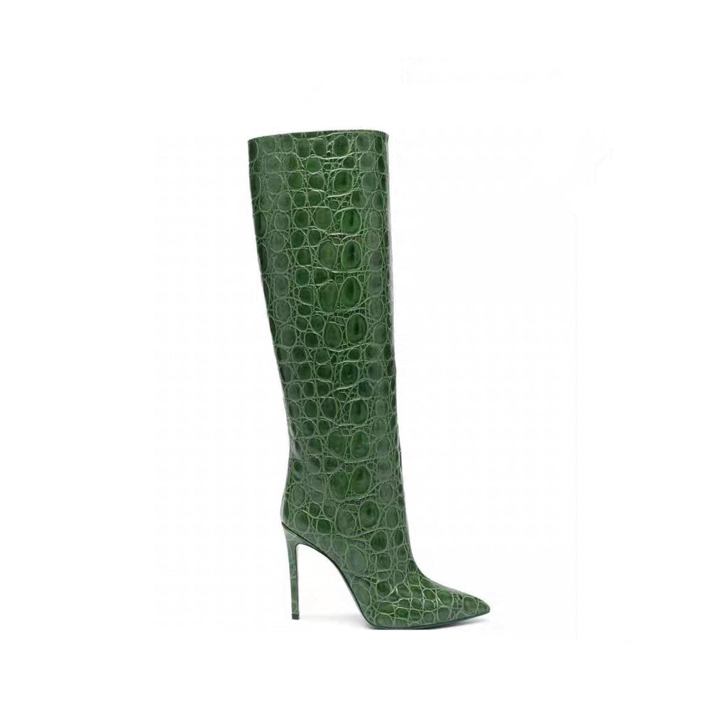 Snake-print high-heeled pointed-toe straight-leg boots - Eliza-Warszawa