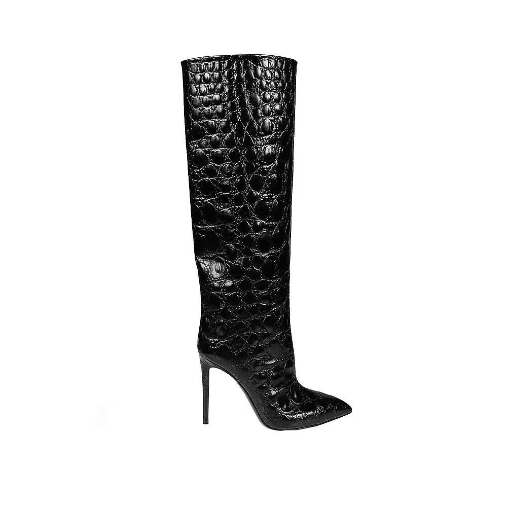 Snake-print high-heeled pointed-toe straight-leg boots - Eliza-Warszawa