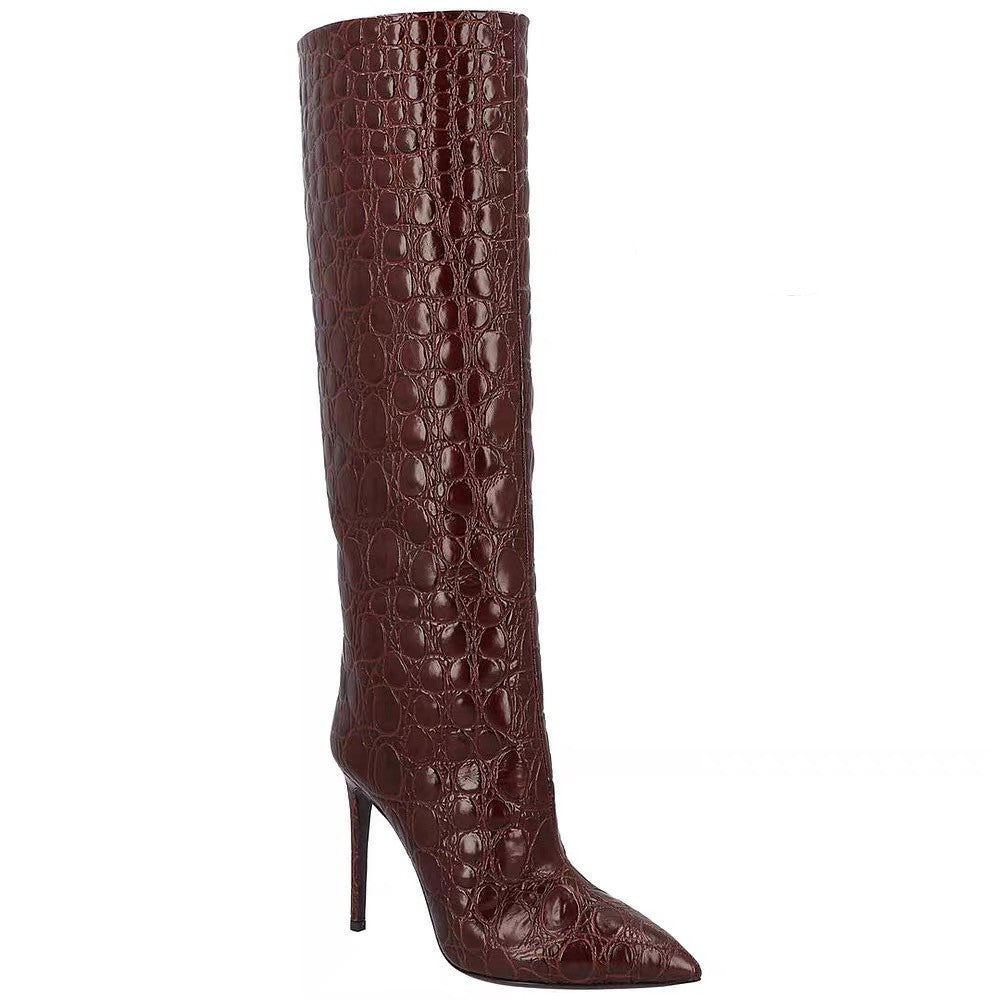 Snake-print high-heeled pointed-toe straight-leg boots - Eliza-Warszawa