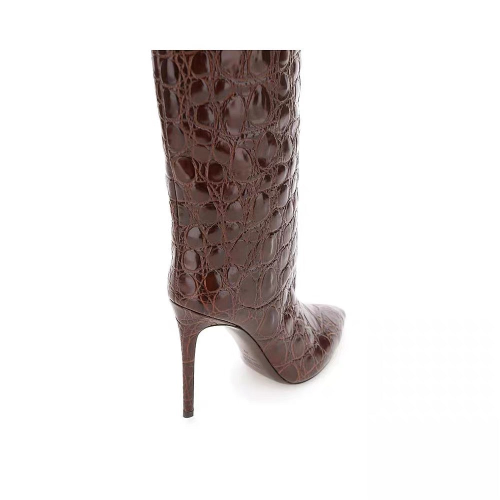 Snake-print high-heeled pointed-toe straight-leg boots - Eliza-Warszawa
