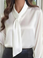 Solid Color Long-sleeved Bow Tie Casual Shirt - Eliza-Warszawa