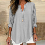 Solid Color V-Neck Long Sleeved Loose Casual Blouse - Eliza-Warszawa