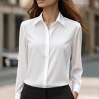 Solid color long-sleeved versatile shirt with lapel satin shirt - Eliza-Warszawa