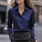 Solid color long-sleeved versatile shirt with lapel satin shirt - Eliza-Warszawa