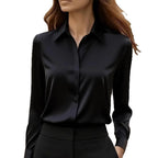 Solid color long-sleeved versatile shirt with lapel satin shirt - Eliza-Warszawa
