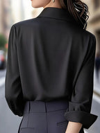 Solid color long-sleeved versatile shirt with lapel satin shirt - Eliza-Warszawa