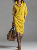 Solid color stand collar long sleeve loose knit dress - Eliza-Warszawa