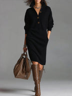 Solid color stand collar long sleeve loose knit dress - Eliza-Warszawa