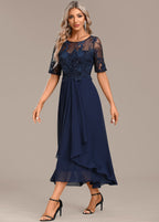 Sophie | Elegant Navy Lace Midi Dress with Flattering Flowing Silhouette - Eliza-Warszawa