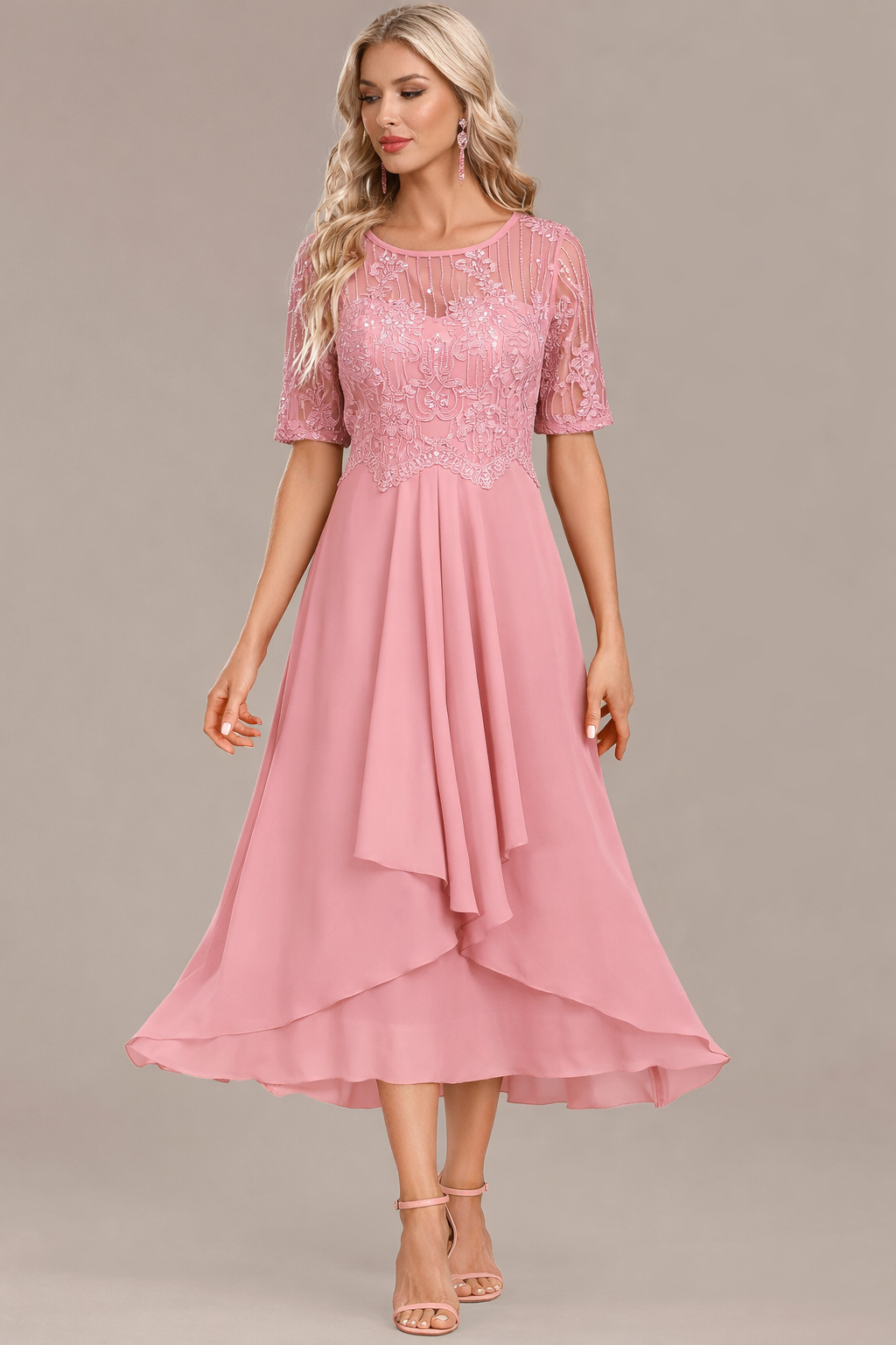 Sophie | Elegant Navy Lace Midi Dress with Flattering Flowing Silhouette - Eliza-Warszawa