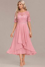 Sophie | Elegant Navy Lace Midi Dress with Flattering Flowing Silhouette - Eliza-Warszawa