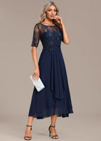 Sophie | Elegant Navy Lace Midi Dress with Flattering Flowing Silhouette - Eliza-Warszawa