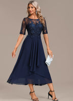 Sophie | Elegant Navy Lace Midi Dress with Flattering Flowing Silhouette - Eliza-Warszawa