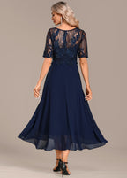 Sophie | Elegant Navy Lace Midi Dress with Flattering Flowing Silhouette - Eliza-Warszawa