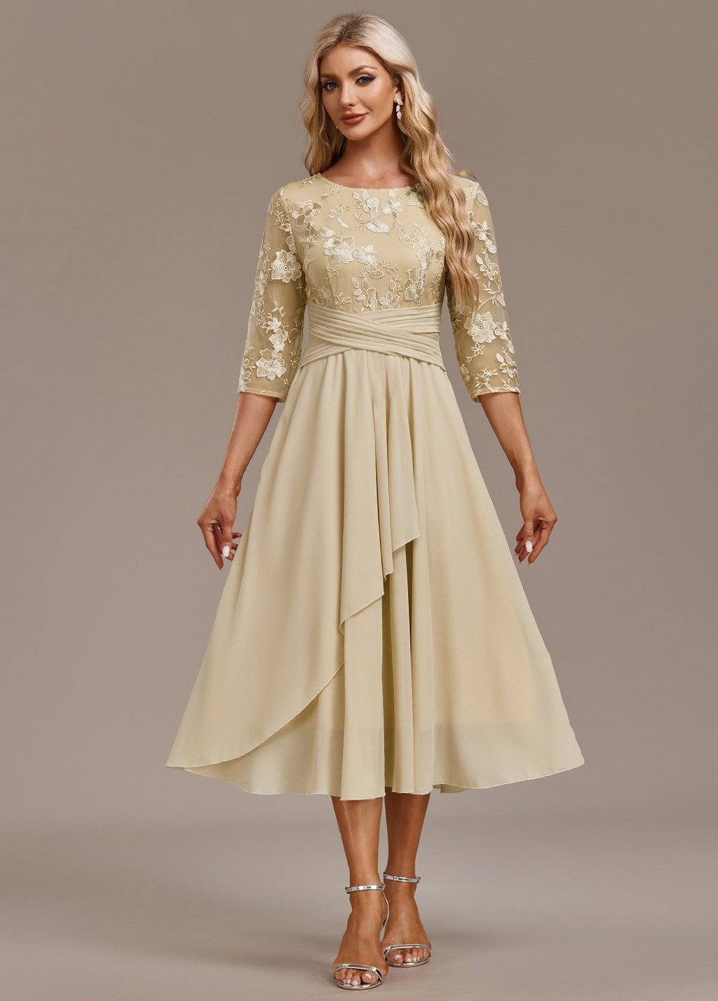 Sophie | Elegant Navy Lace Midi Dress with Flattering Flowing Silhouette - Eliza-Warszawa