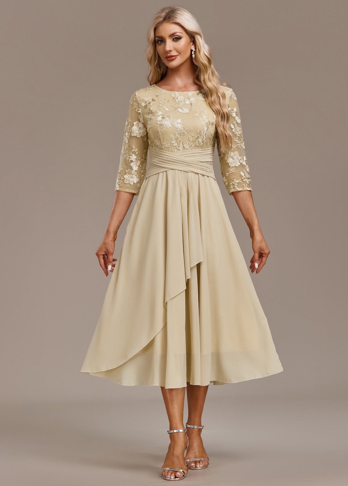 Sophie | Elegant Navy Lace Midi Dress with Flattering Flowing Silhouette - Eliza-Warszawa