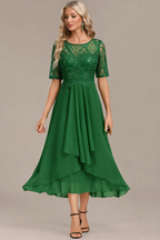 Sophie | Elegant Navy Lace Midi Dress with Flattering Flowing Silhouette - Eliza-Warszawa