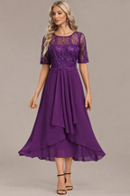 Sophie | Elegant Navy Lace Midi Dress with Flattering Flowing Silhouette - Eliza-Warszawa