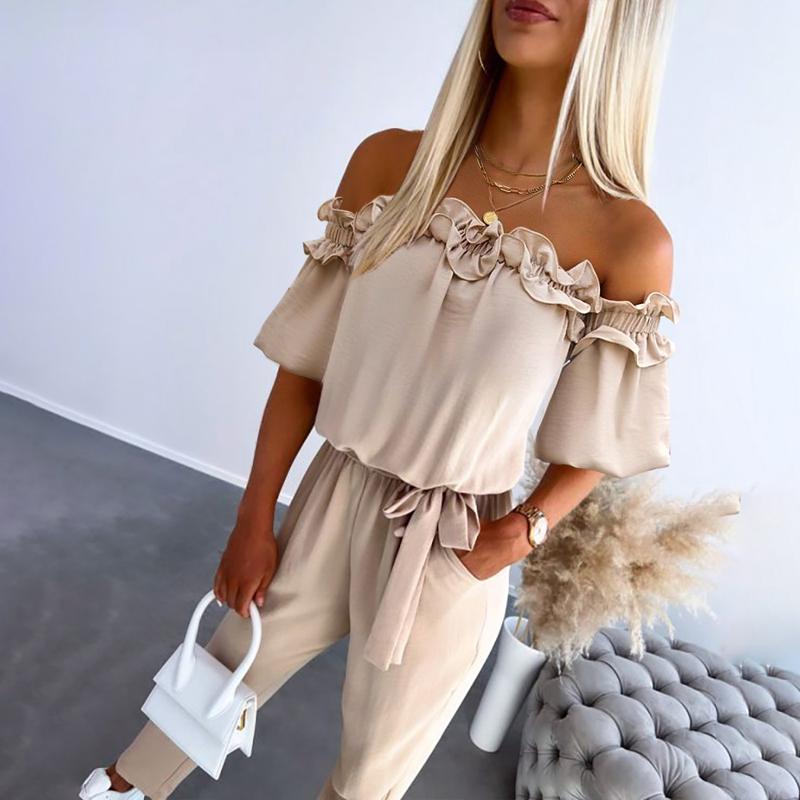 Sophie | Elegant Off-Shoulder Frill Tie-Waist Jumpsuit - Eliza-Warszawa