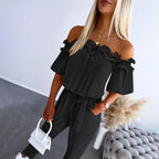 Sophie | Elegant Off-Shoulder Frill Tie-Waist Jumpsuit - Eliza-Warszawa